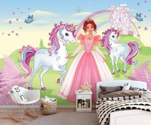 Papier peint Enfants - La princesse et l'histoire de la licorne - Photo Murale Intissé - Img 3