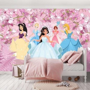 Papier Peint Enfants Princesses en rose - Photo Murale Intissé - Img 3