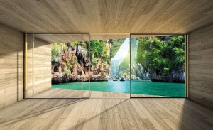 Papier Peint Panoramique 3D Mer Vue d'une terrasse naturelle - Photo Murale Intissé