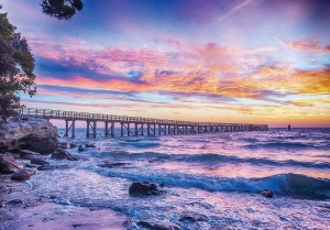 Papier Peint Panoramique XXL Mer coucher de soleil sur la plage - Photo Murale Intissé