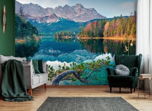 Papier Peint Panoramique XXL Nature Montagnes Lac Forêt - Photo Murale Intissé - Img 2