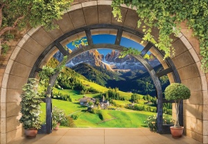 Papier Peint Panoramique XXL Nature Paysage de montagnes en terrasses avec effet 3D - Photo Murale Intissé