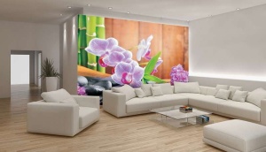 Papier Peint Photo Murale XXL Fleurs zen d'orchidées pourpres - Intissé - Img 2