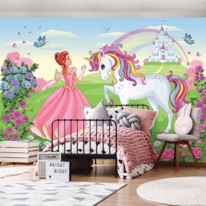 Papier peint pour enfants - Histoire de princesse et licorne - Photo Murale Intissé - Img 2