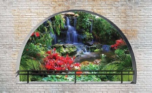 Papier Peint 3D Panoramique XXL Nature du jardin zen depuis une arche - Photo Murale Intissé- 2838