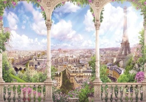 Papier Peint 3D Panoramique XXL Villes de terrasse de Paris au printemps- Photo Murale Intissé