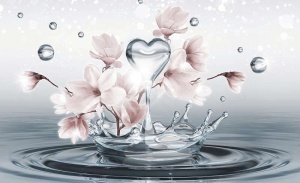 Papier peint de goutte d'eau en forme de coeur avec des fleurs -10163 - Img 1