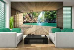 Papier Peint Panoramique 3D Mer Vue d'une terrasse naturelle - Photo Murale Intissé - Img 2