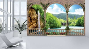 Papier Peint Panoramique 3D Nature Beau paysage de lac - Photo Murale Intissé - Img 2
