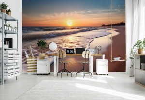 Papier Peint Panoramique XXL Mer Charmant lever de soleil sur la plage - Photo Murale Intissé - Img 2