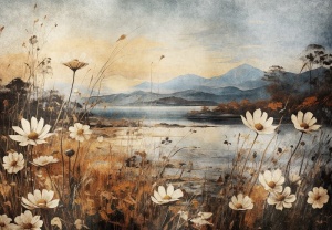 Papier peint Photo Murale Nature paysage de prairie peinte - 15021
