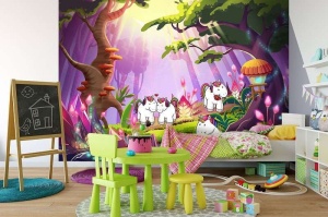 Papier peint pour enfants - Licornes dans la forêt - Photo Murale Intissé - Img 2