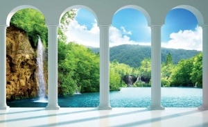 Papier Peint 3D Panoramique XXL Nature avec vue sur le lac - Photo Murale Intissé - 2353