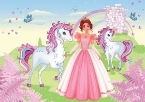 Papier peint Enfants - La princesse et l'histoire de la licorne - Photo Murale Intissé