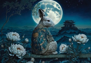 Papier Peint Lapin sur le fond de la lune - 14674 - Img 1