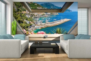 Papier Peint Panoramique 3D Mer Vue d'un Yacht à quai - Photo Murale Intissé - Img 2