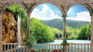 Papier Peint Panoramique 3D Nature Beau paysage de lac - Photo Murale Intissé