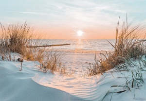 Papier Peint Panoramique XXL Mer Coucher de soleil sur la plage - Photo Murale Intissé