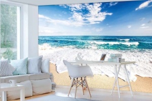 Papier Peint Panoramique XXL Mer de vagues scintillantes sur une plage - Photo Murale Intissé - Img 2