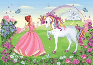 Papier peint pour enfants - Histoire de princesse et licorne - Photo Murale Intissé