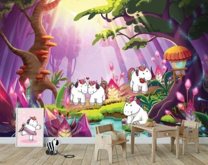 Papier peint pour enfants - Licornes dans la forêt - Photo Murale Intissé - Img 3