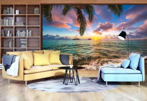 Papier Peint Panoramique XXL Mer Coucher de soleil au-dessus de l'océan - Photo Murale Intissé - Img 2