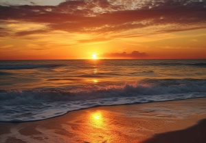 Papier Peint Panoramique XXL Mer Coucher de soleil inspirant sur la plage - Photo Murale Intissé