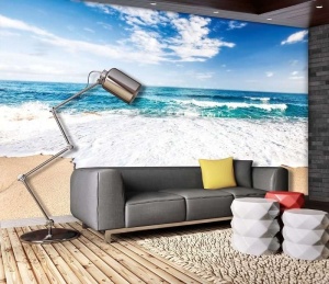 Papier Peint Panoramique XXL Mer de vagues scintillantes sur une plage - Photo Murale Intissé - Img 3