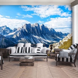 Papier Peint Panoramique XXL Nature Crêtes de montagne, ciel bleu au sommet d'une montagne - Photo Murale Intissé - Img 4