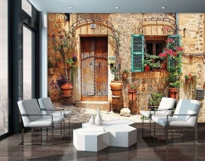 Papier Peint Panoramique XXL Villes de patios méditerranéens colorés - Photo Murale Intissé - Img 2