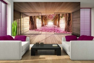 Papier peint Photo 3D - Terrasse avec arbres fleuris - 3294 - Img 2