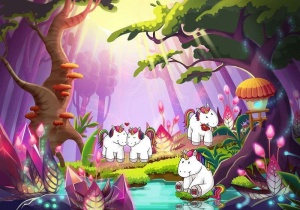 Papier peint pour enfants - Licornes dans la forêt - Photo Murale Intissé