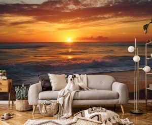 Papier Peint Panoramique XXL Mer Coucher de soleil inspirant sur la plage - Photo Murale Intissé - Img 2