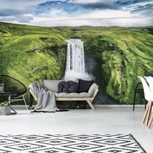 Papier Peint Panoramique XXL Nature Cascade dans un endroit vert - Photo Murale Intissé - Img 2