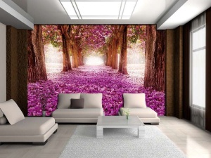 Papier Peint Panoramique XXL Nature de chemin au milieu des cerisiers en fleurs - Photo Murale Intissé - 2378 - Img 2