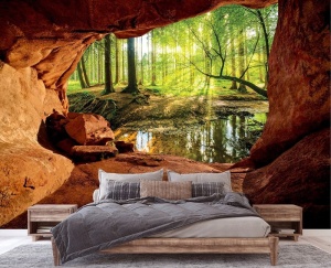 Papier Peint Panoramique XXL Nature Vue 3D d'une grotte-forêt - Photo Murale Intissé - Img 2