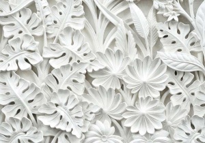 Papier Peint Photo Murale XXL effet 3D Fleurs Feuilles de palmier en plâtre - Intissé