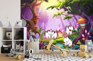 Papier peint pour enfants - Licornes dans la forêt - Photo Murale Intissé - Img 4