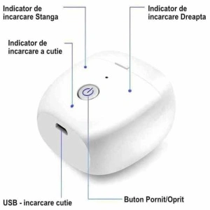 Carcasă de încărcare pentru aparate auditive VHP-1602 cu indicatori LED și port USB