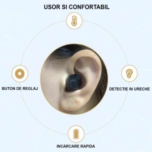 Aparat auditiv JH-A51 în ureche, cu funcții de reglaj volum, detecție automată și încărcare rapidă