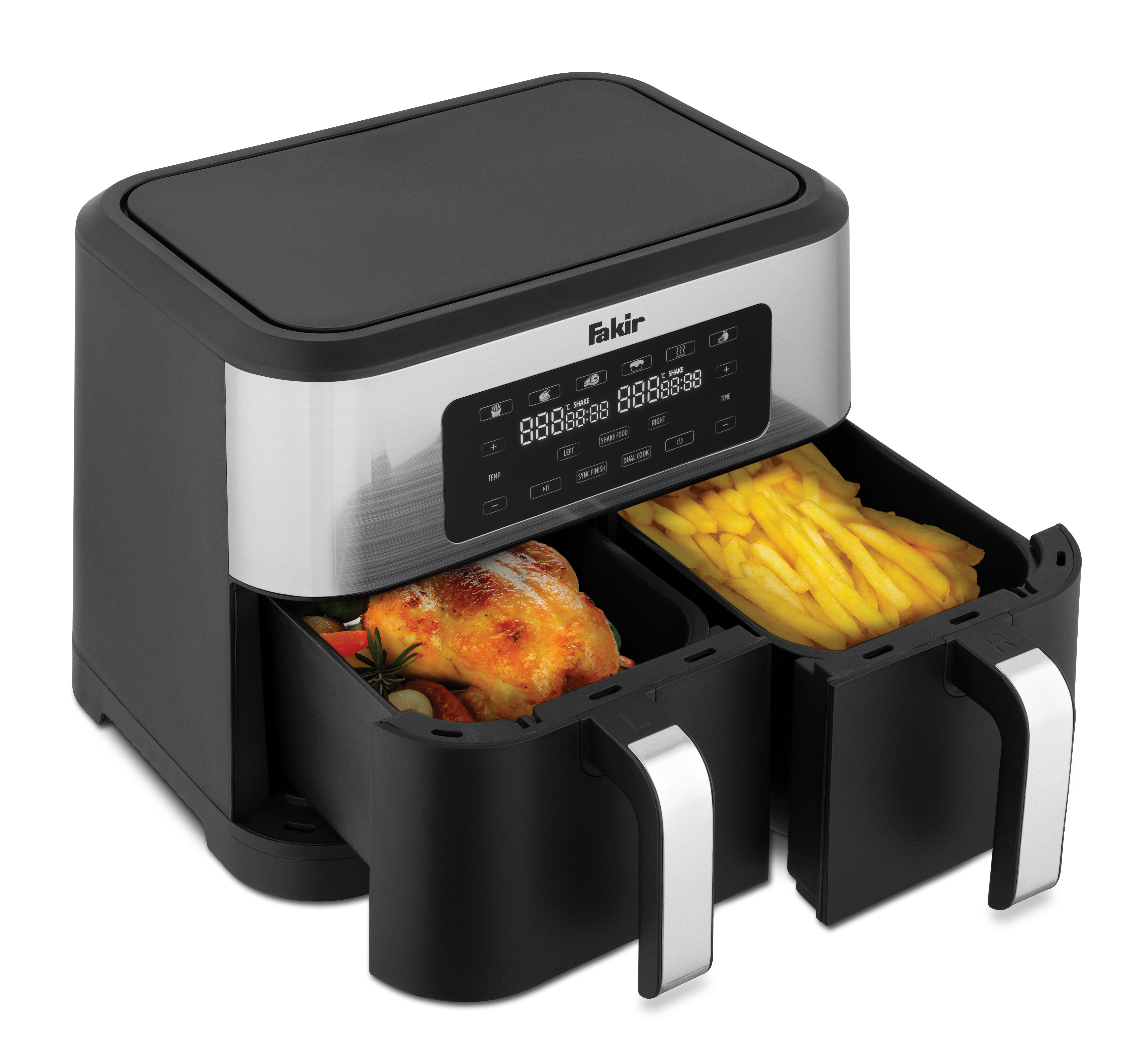 Airfryer Friteuza dubla cu aer cald, Fakir Premium Chefry 8,5L, Doua ...