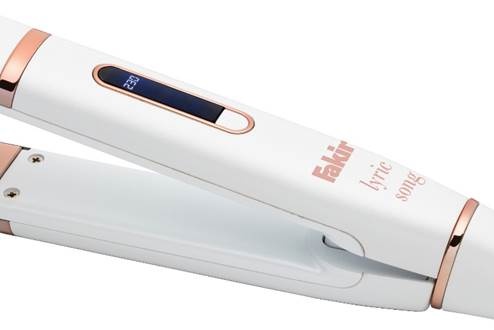 A white hair straightener with a blue screen
AI-generated content may be incorrect.