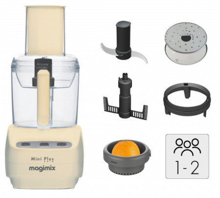 Robot multifunctional MAGIMIX Le Mini Plus, 400W, Motor profesional cu 30 ani garantie, 2 boluri (1.7L/0.5L), Viteza automata, Fabr. in Franta, Crem
