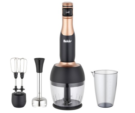 Mixer vertical Fakir Speed Lucca, 1000 W, Tocator 0,5 l, Teluri inox, Viteza reglabila si Turbo, Tija cu 4 lame inox, Vas 900 ml, Roz