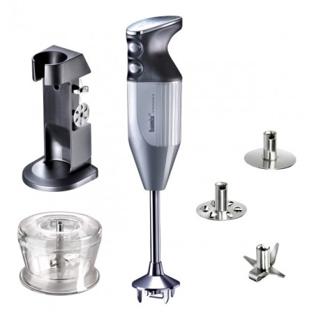 Mixer Bamix DeLuxe 200W, Motor profesional, Rasnita, Stand DeLuxe, 3 lame, Silver