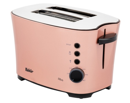 Prajitor de paine Fakir Alba, 850 W, 2 felii, Grad de rumenire ajustabil, 7 trepte, Inox, Functie dezghetare, Roz
