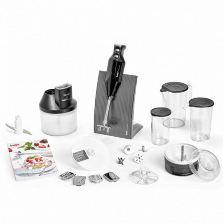 Mixer BAMIX Baking 200W, 4 lame, SliceSy, Procesor, Motor profesional, Vas 1000ml, Vas 600ml, Vas 400ml, Stand Swissline, Negru