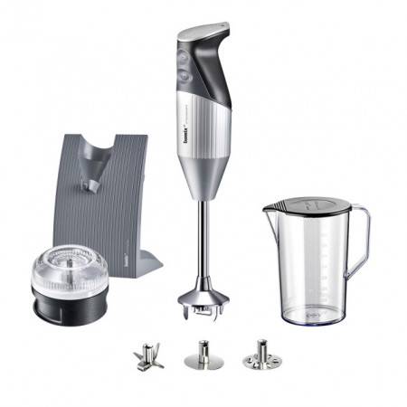 Mixer BAMIX Swissline 200W, 2 Viteze, Motor profesional, 3 Lame, Vas 1 l, Procesor, Argintiu