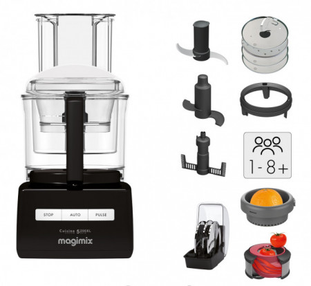 Robot multifunctional Magimix CS5200XL Premium, 1100W, Motor profesional cu 30 ani garantie, 3 boluri (3.6L/2.6L/1.2L), Viteza automata, Fabr. in Franta, Negru