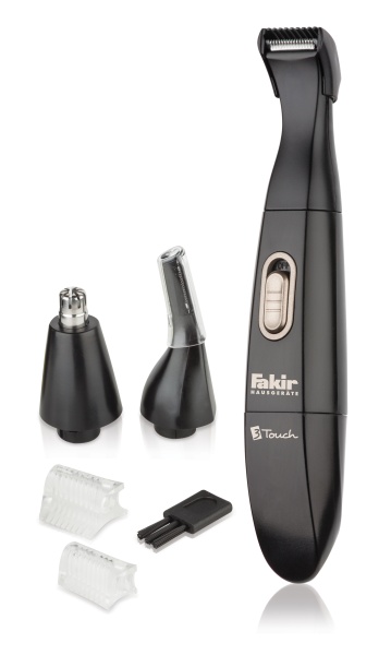 Trimmer pentru nas/urechi/sprancene/perciuni Fakir 3 Touch, baterie, lavabil, lame inox, Negru